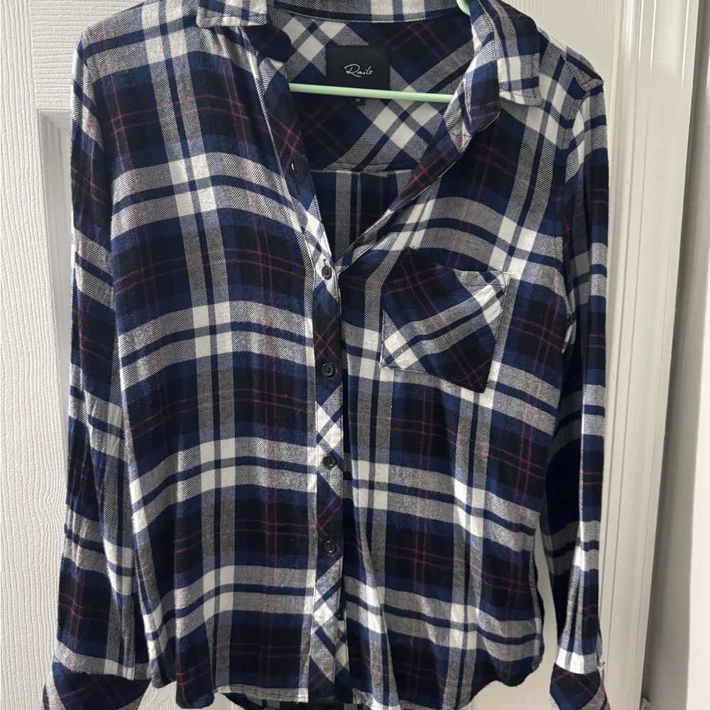 Rails Navy and White Checkered Shirt